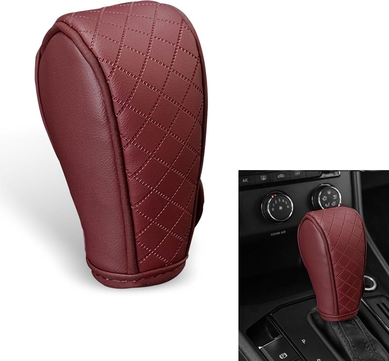 Qurbuns Car Gear Shift Cover, Leather Breathable Gear Shift Knob Cover, Anti-Slip Waterproof Shifter Cover for Shift Lever Protection, Decor Accessories Shifter Stick Protector for Cars (Red) - Image 1